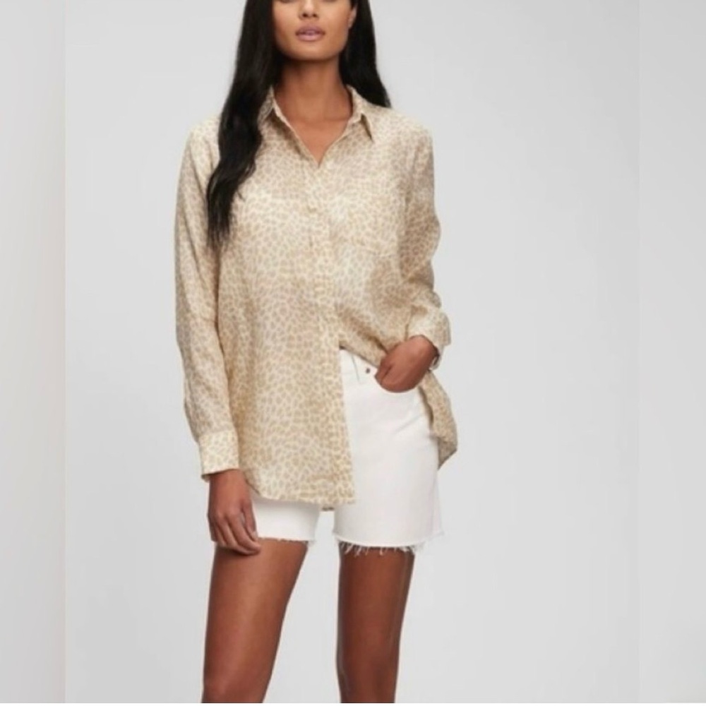 NWOT Gap Linen Leopard Print Boyfriend Shirt